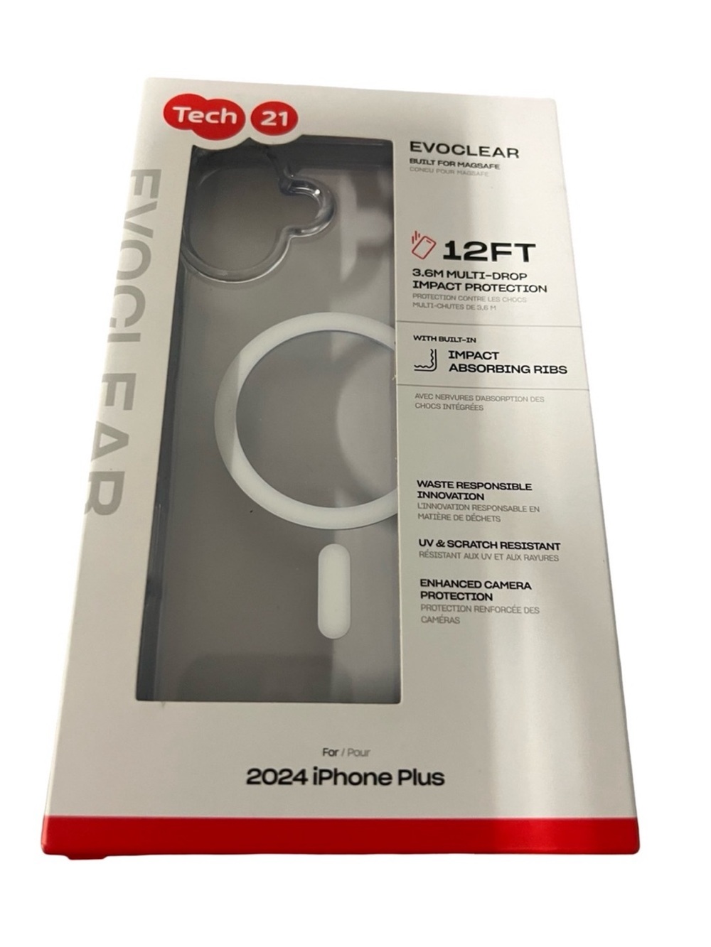 tech21 EvoClear Case for 2024 iPhone Plus - Clear with White Accents